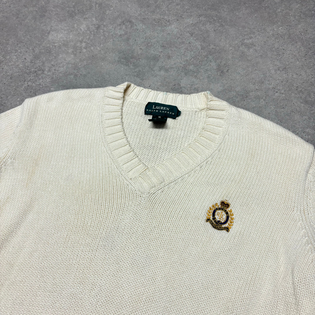 Vintage Lauren By Ralph Lauren Cream Heavy Knitted Jumper (M)