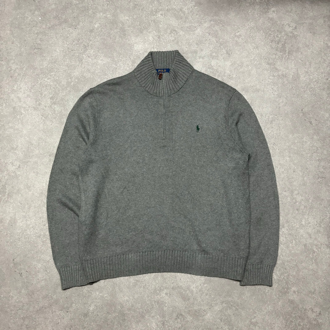 Vintage Polo Ralph Lauren Grey Knitted Quarter Zip Jumper (XL)