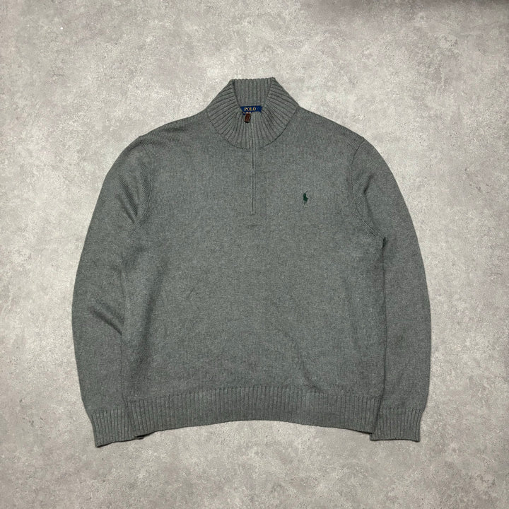 Vintage Polo Ralph Lauren Grey Knitted Quarter Zip Jumper (XL)