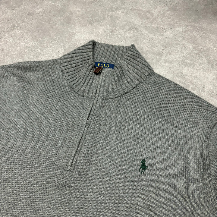 Vintage Polo Ralph Lauren Grey Knitted Quarter Zip Jumper (XL)