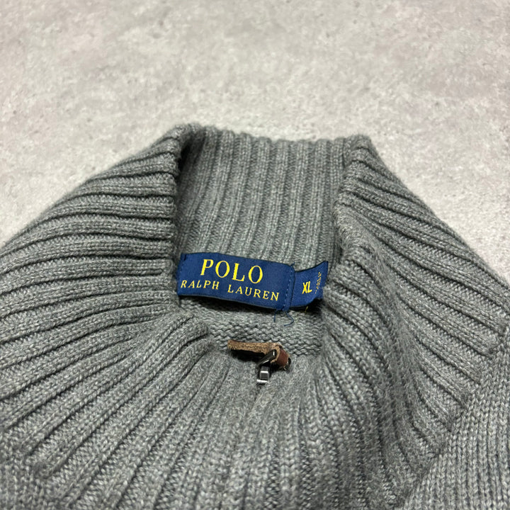 Vintage Polo Ralph Lauren Grey Knitted Quarter Zip Jumper (XL)