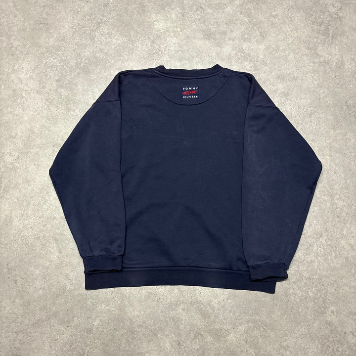 90's Vintage Tommy Hilfiger Navy Spell Out Sweatshirt (M)