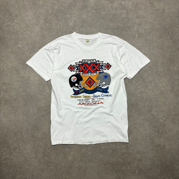 96' Vintage Super Bowl White Graphic T-Shirt (XL)