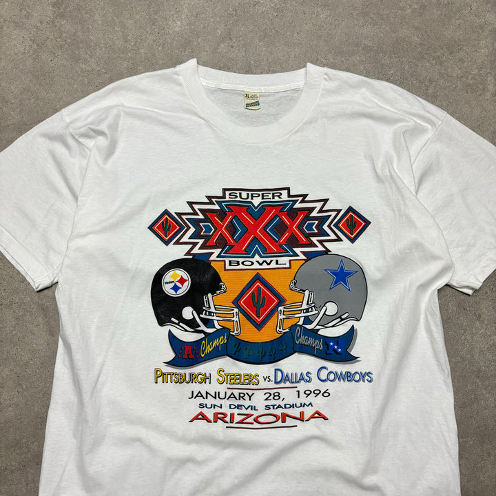 96' Vintage Super Bowl White Graphic T-Shirt (XL)