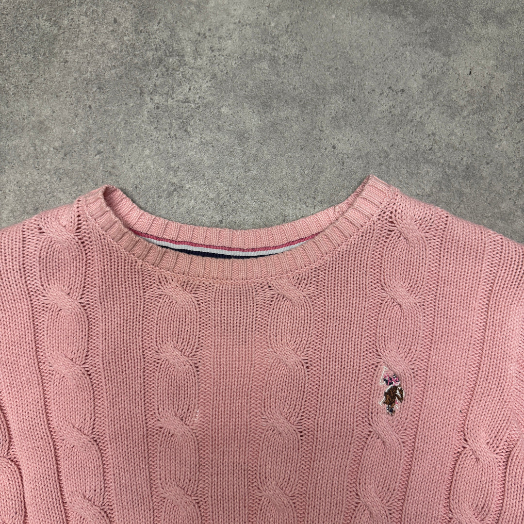 U.S. Polo Assn Cable Knit Jumper Size S Pink