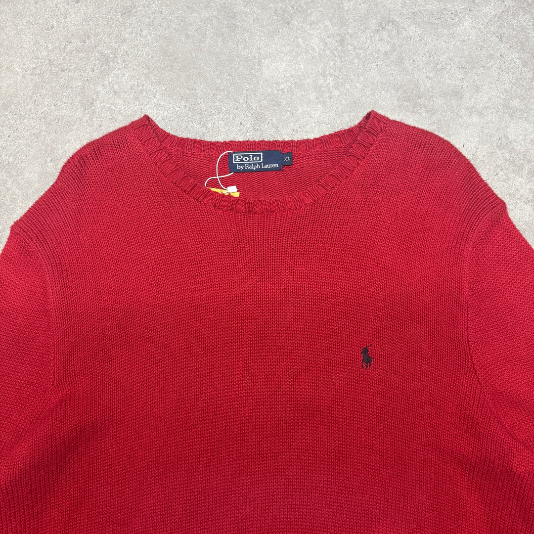 Polo Ralph Lauren Heavy Knit Jumper Crew Neck Size XL  Red