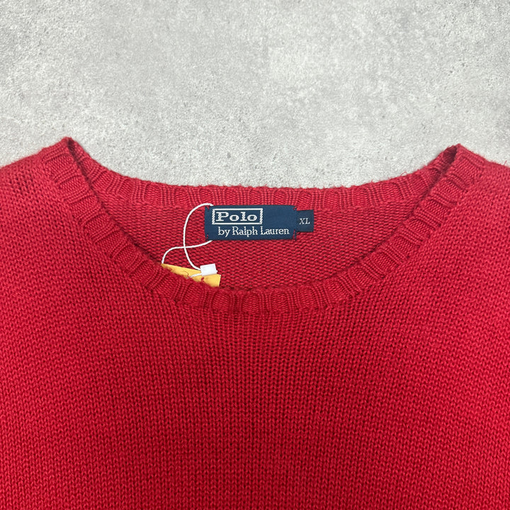 Polo Ralph Lauren Heavy Knit Jumper Crew Neck Size XL  Red