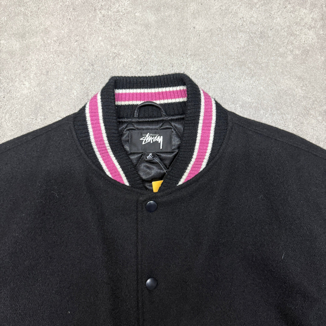 Stussy  Talk Melton Bomber Jacket Size M Black