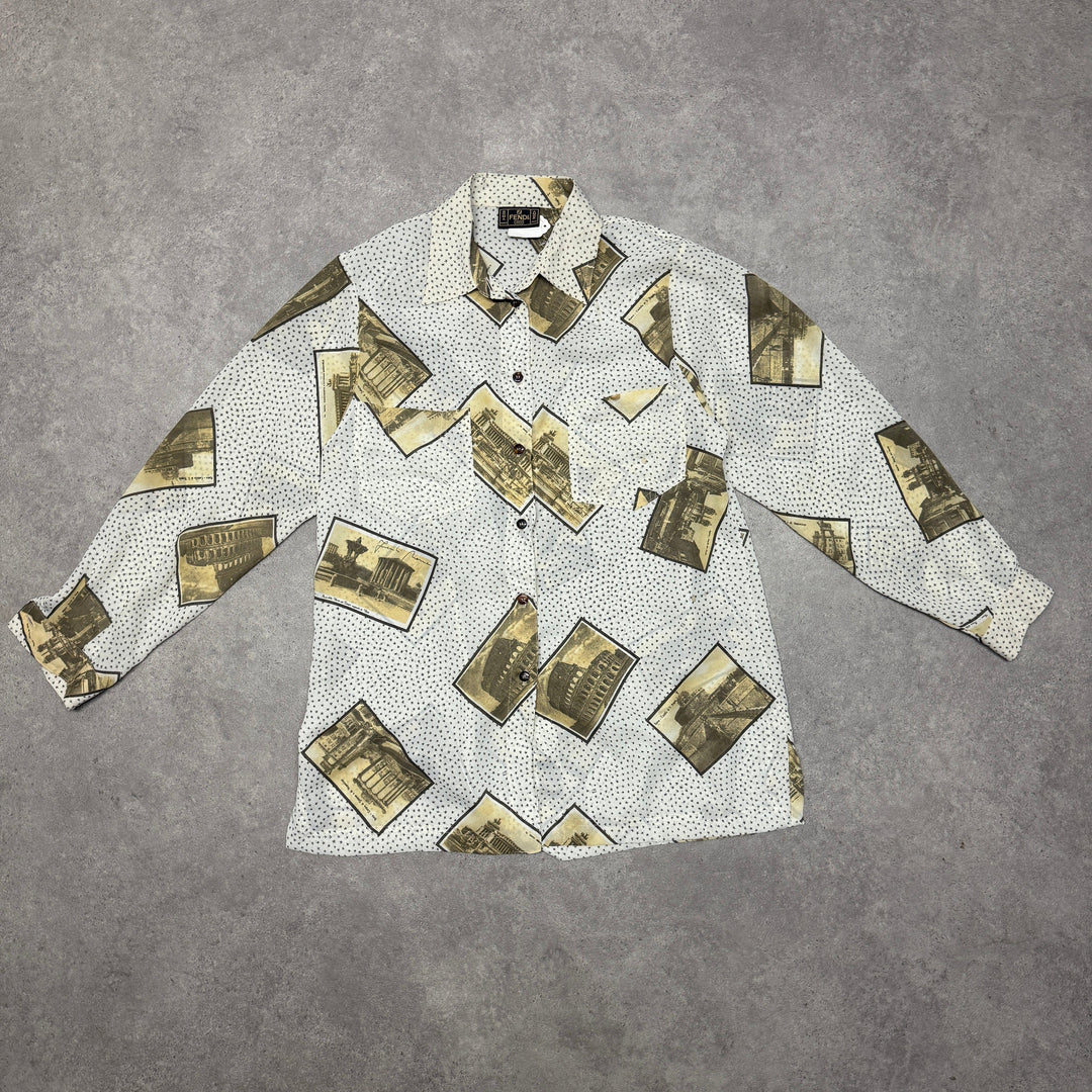 Vintage Fendi Rome Shirt Size L Cream