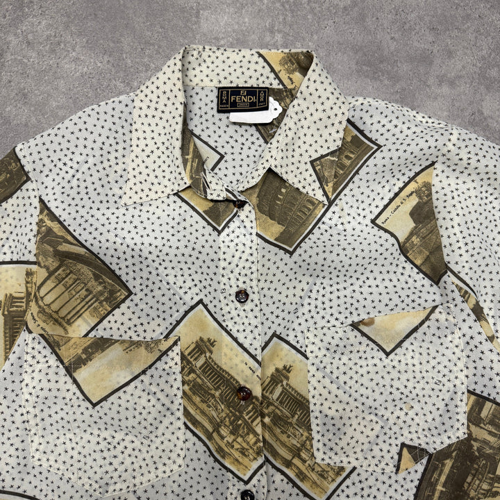 Vintage Fendi Rome Shirt Size L Cream
