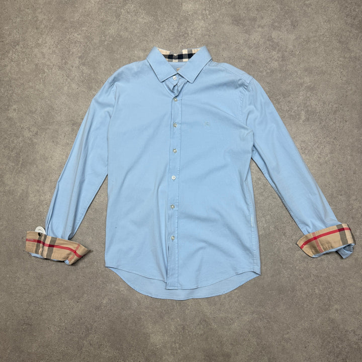 Burberry Check Collared Shirt Size S Blue