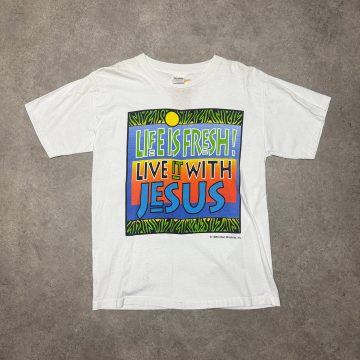 Vintage Life is Fresh Graphic T-shirt Size L White