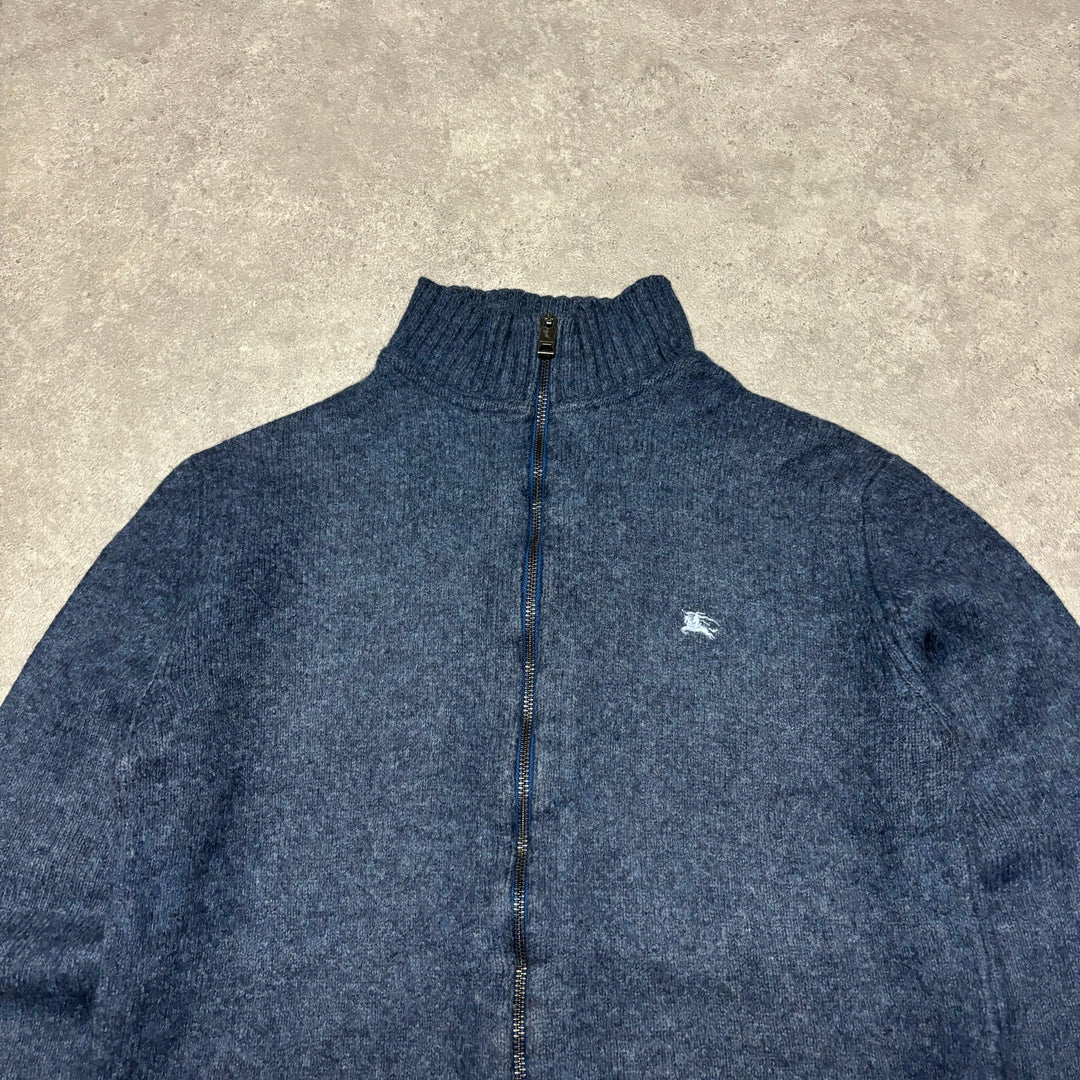 Vintage Burberry Navy Full Zip Knitted Jumper (S)