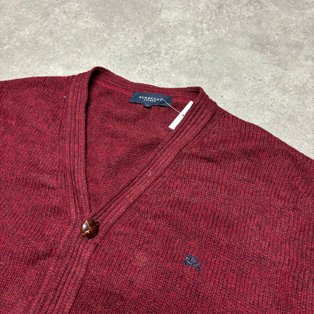 Vintage Burberry Red Wool Knitted Cardigan Jumper (XL)