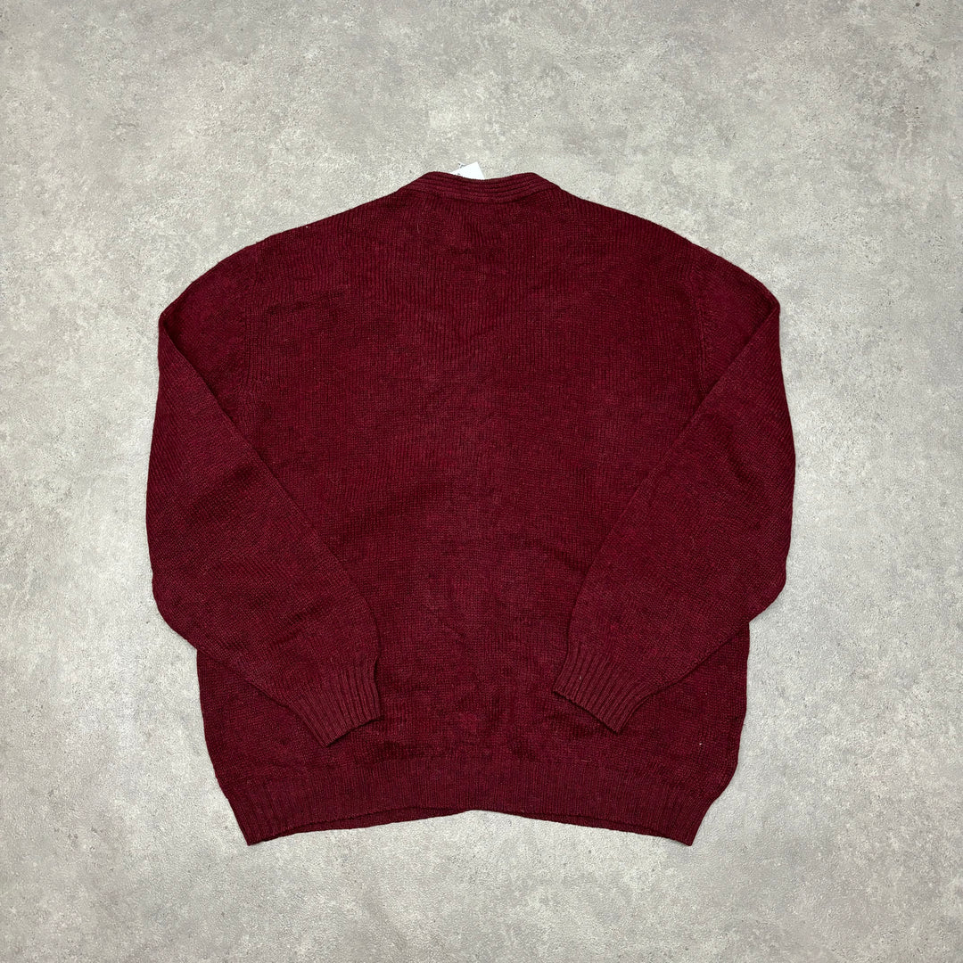 Vintage Burberry Red Wool Knitted Cardigan Jumper (XL)