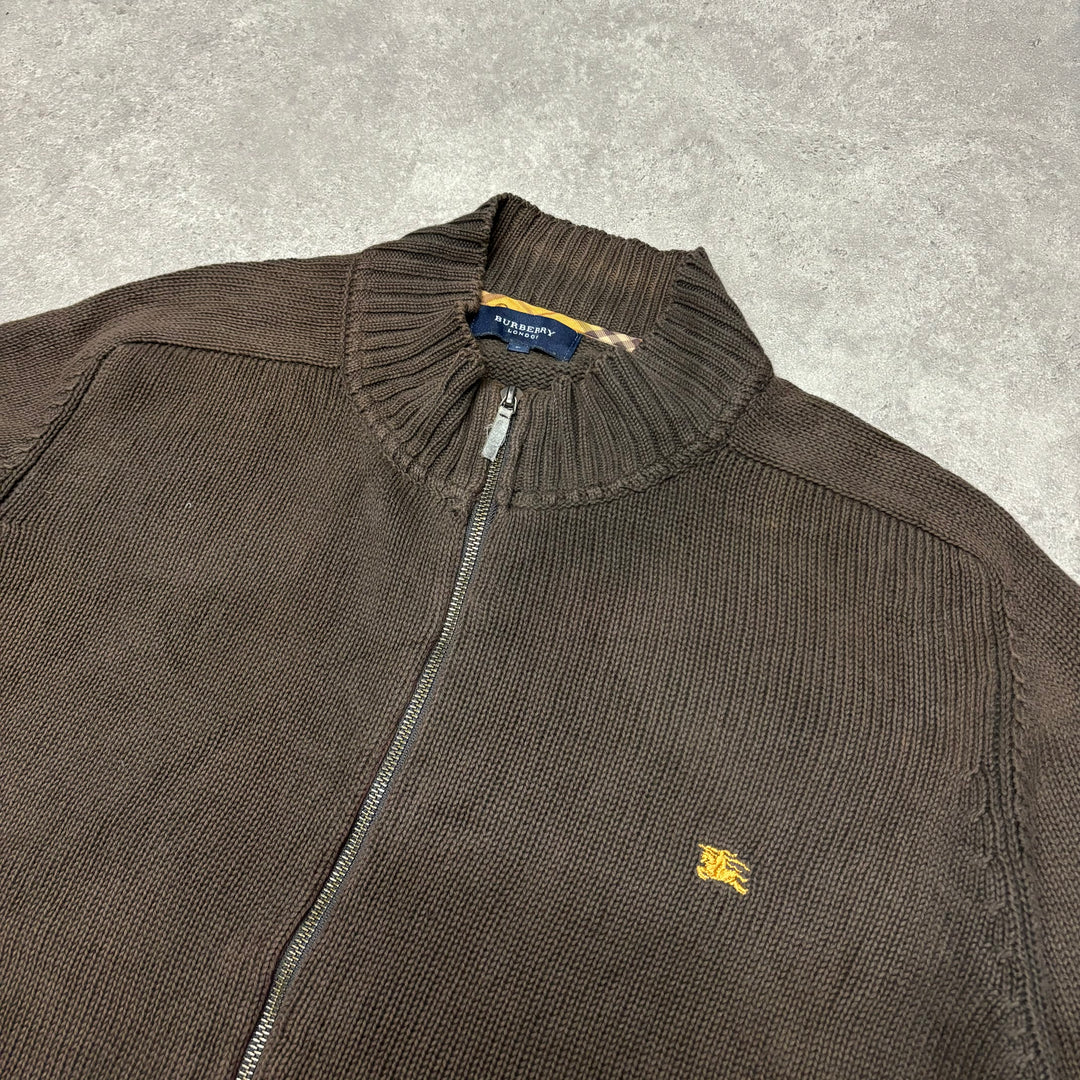 Vintage Burberry Brown Heavy Knitted Full Zip Sweater (XL)