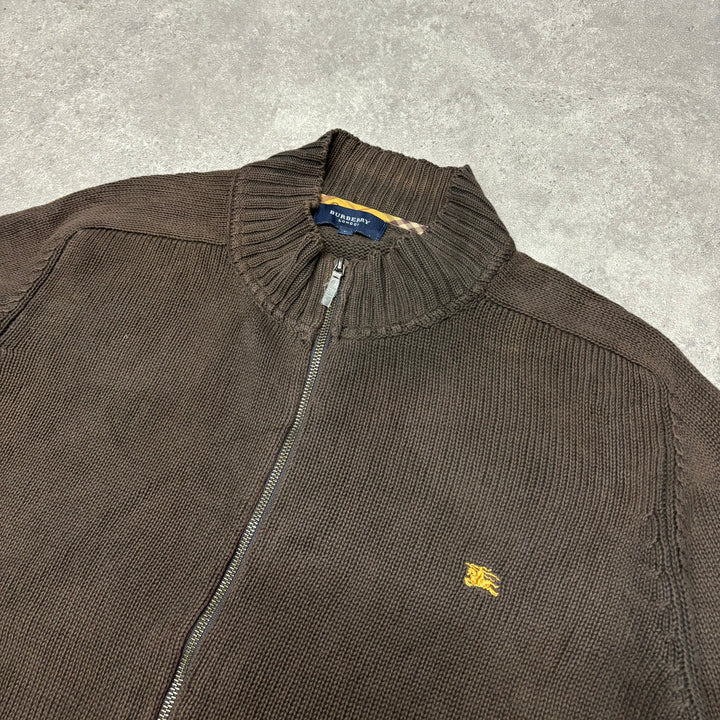 Vintage Burberry Brown Heavy Knitted Full Zip Sweater (XL)