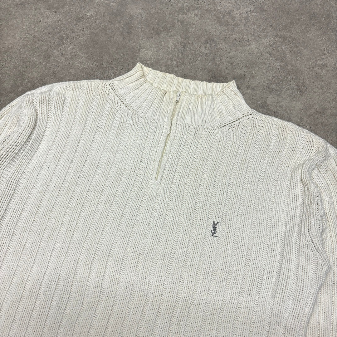 Vintage Yves Saint Laurent White Knitted Quarter Zip (L)