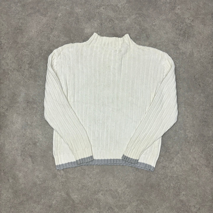 Vintage Yves Saint Laurent White Knitted Quarter Zip (L)