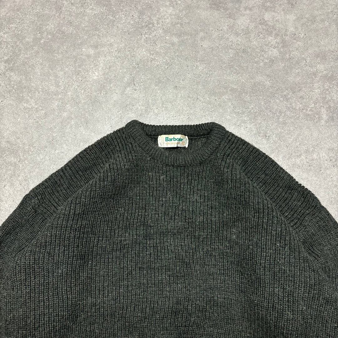 Vintage Barbour Dark Grey Heavy Knitted Wool Sweater (M)