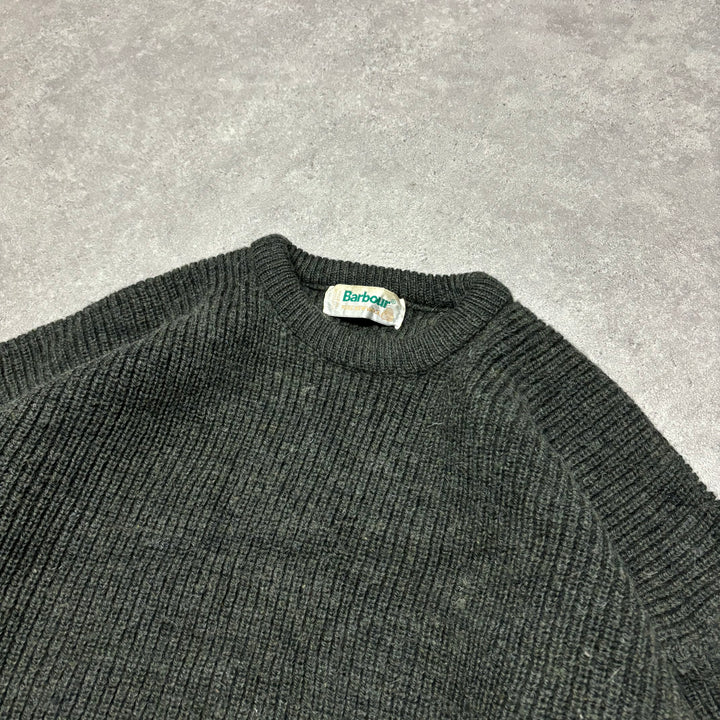 Vintage Barbour Dark Grey Heavy Knitted Wool Sweater (M)