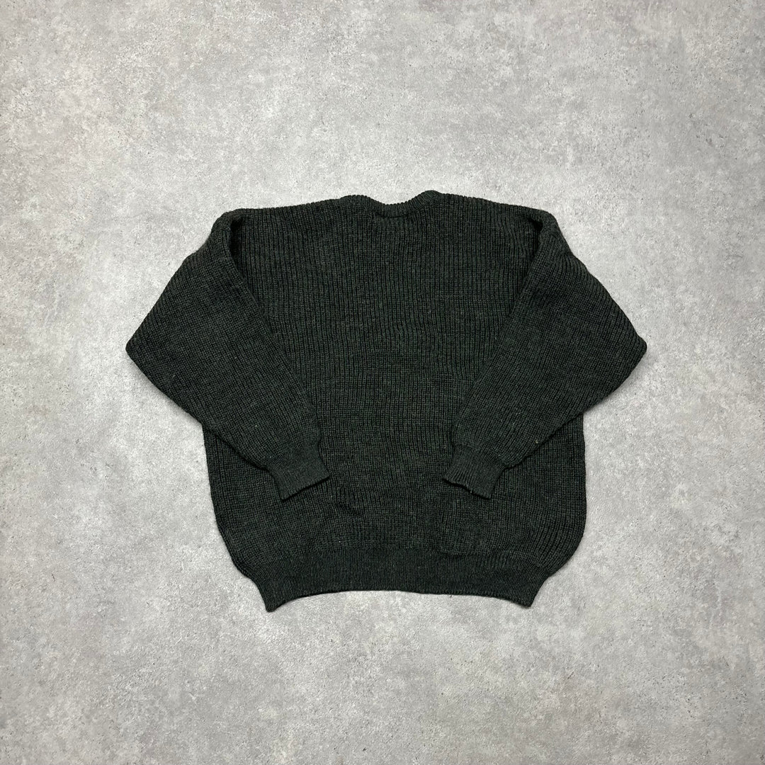 Vintage Barbour Dark Grey Heavy Knitted Wool Sweater (M)