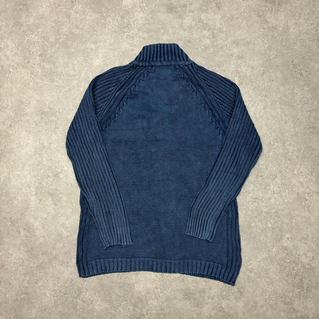 Vintage Diesel Spell Out Blue Full Zip Knitted Sweater (M)