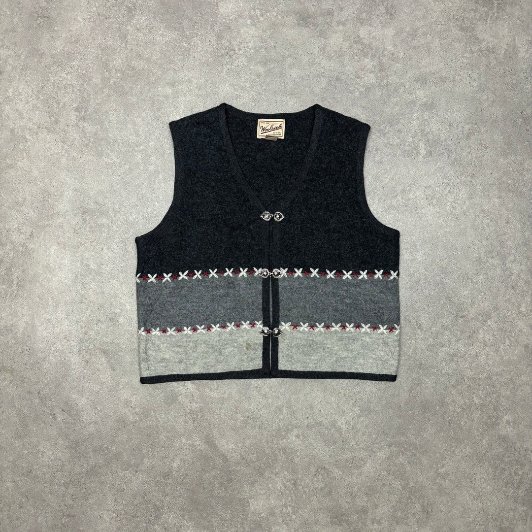 Vintage Woolrich V-Neck Grey Two Tone Knitted Sweater Vest (Women's M)