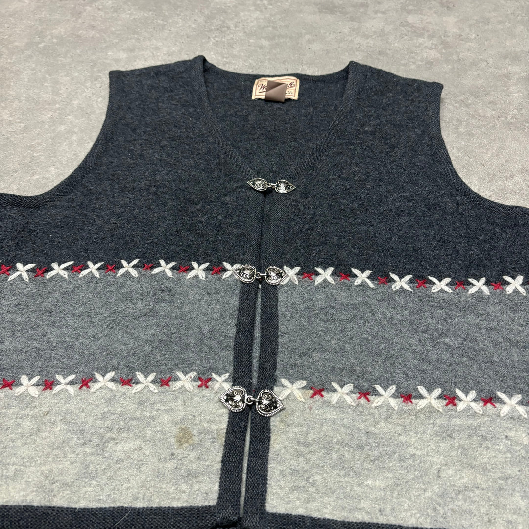 Vintage Woolrich V-Neck Grey Two Tone Knitted Sweater Vest (Women's M)