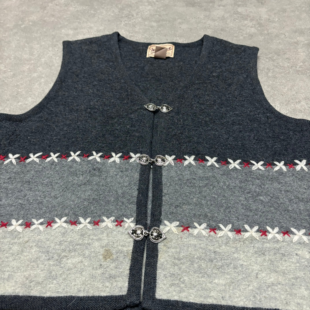 Vintage Woolrich V-Neck Grey Two Tone Knitted Sweater Vest (Women's M)