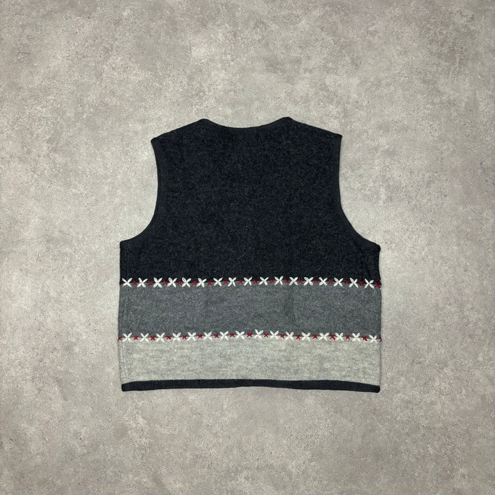 Vintage Woolrich V-Neck Grey Two Tone Knitted Sweater Vest (Women's M)