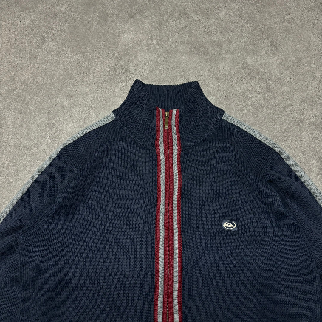 00's Vintage Quiksilver Navy Full Zip Knitted Jumper (M)