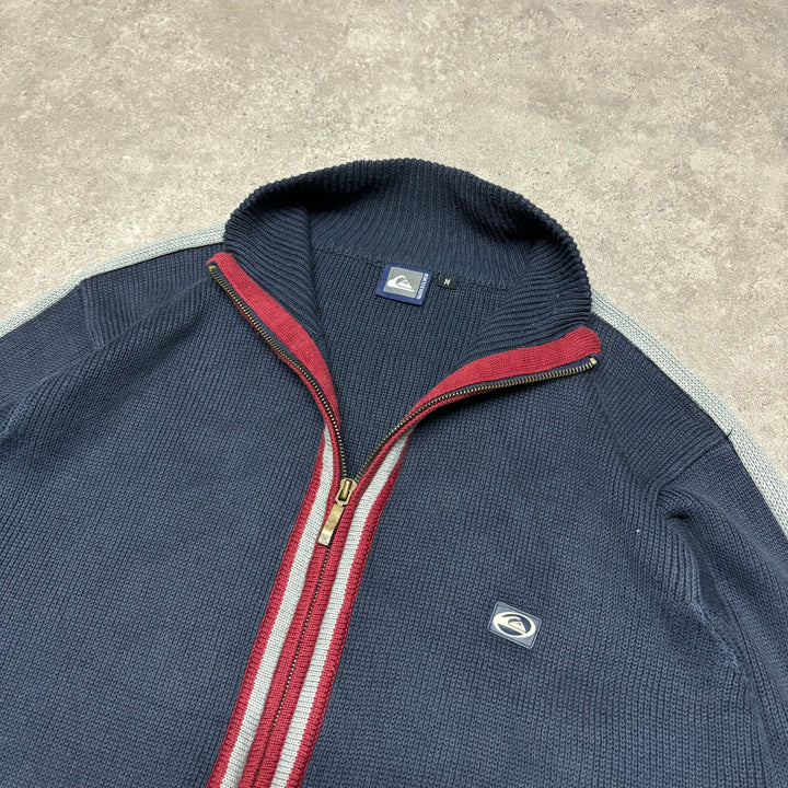 00's Vintage Quiksilver Navy Full Zip Knitted Jumper (M)