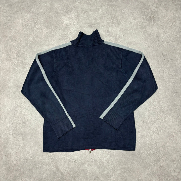 00's Vintage Quiksilver Navy Full Zip Knitted Jumper (M)