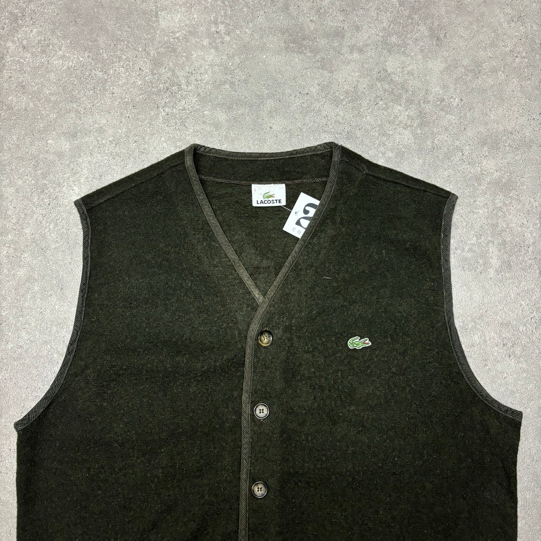 Vintage Lacoste V-Neck Khaki Sweater Vest (L)