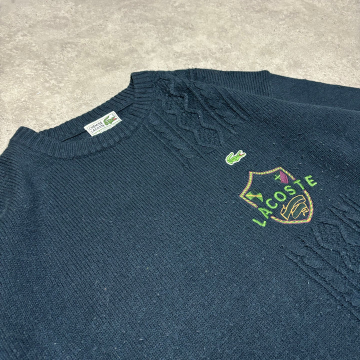 Vintage Lacoste Navy Crew Neck Heavy Knitted Sweater (L)