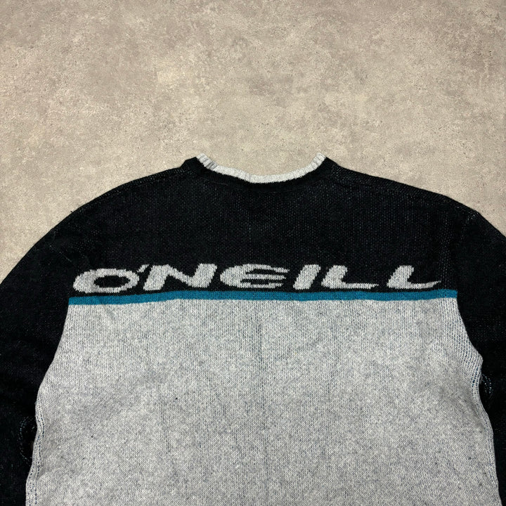 90's Vintage O'Neill Grey & Black Spell Out Heavy Knitted Sweater (XL)