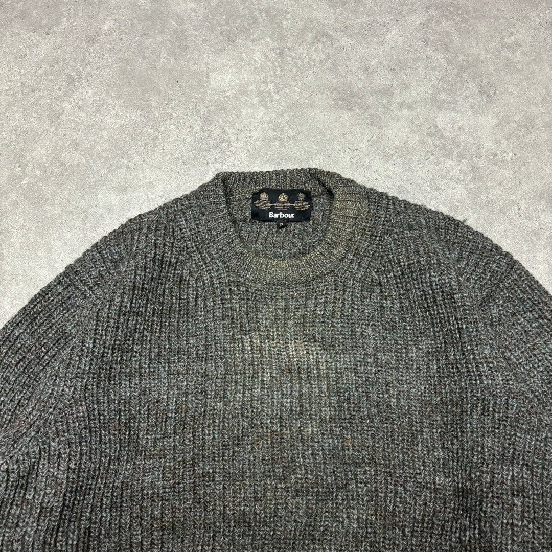 Vintage Barbour Grey Heavy Knitted Crewneck Sweater (XL)