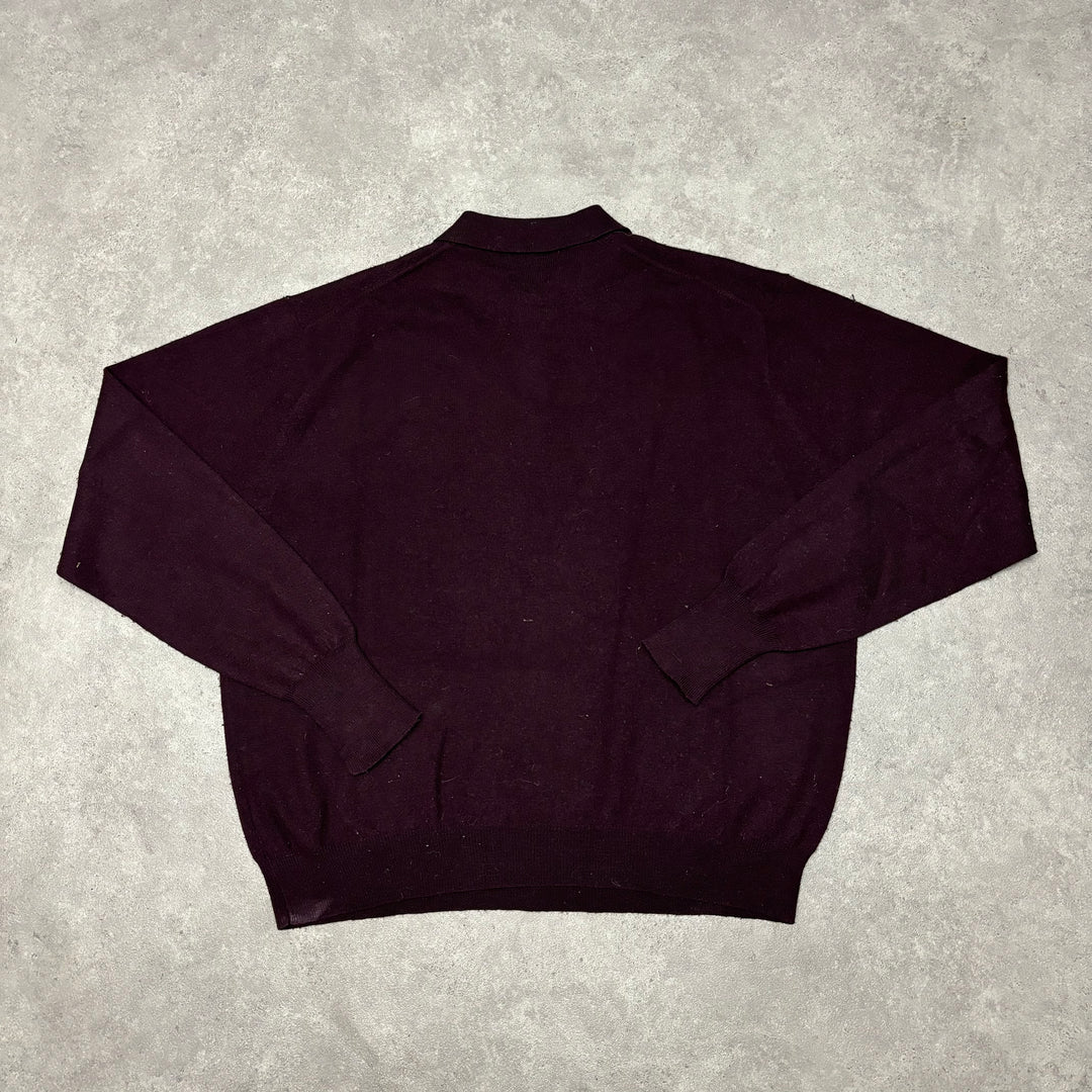 Vintage Polo Ralph Lauren Burgundy Collared Knitted Jumper (XL)