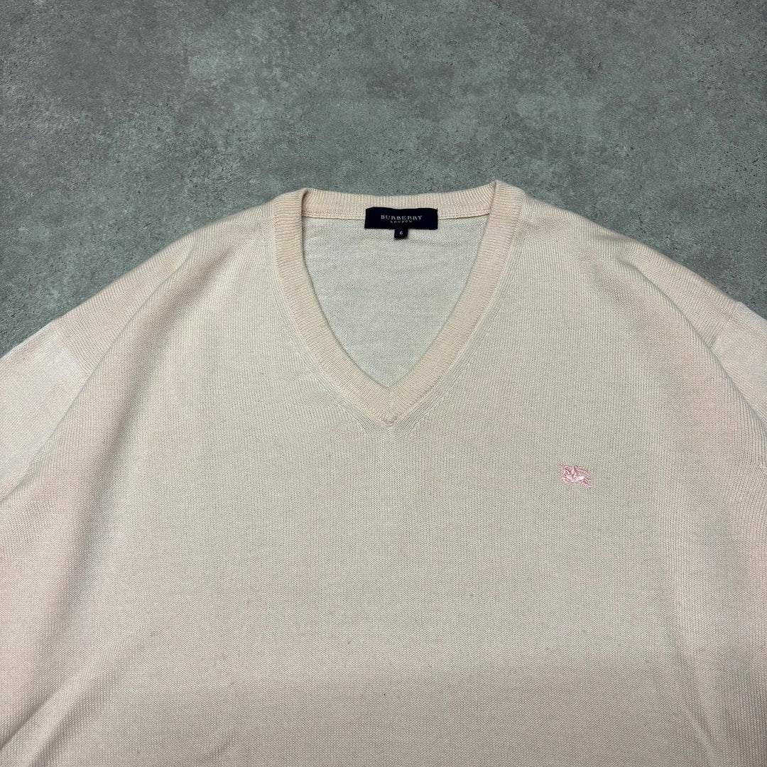 Vintage Burberry Pink V-Neck Knitted Sweater (XL)