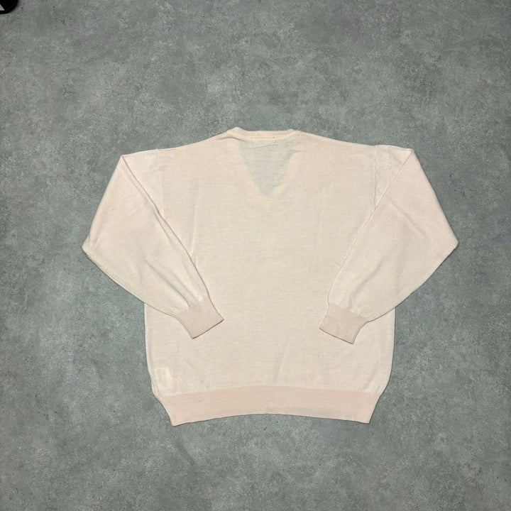 Vintage Burberry Pink V-Neck Knitted Sweater (XL)