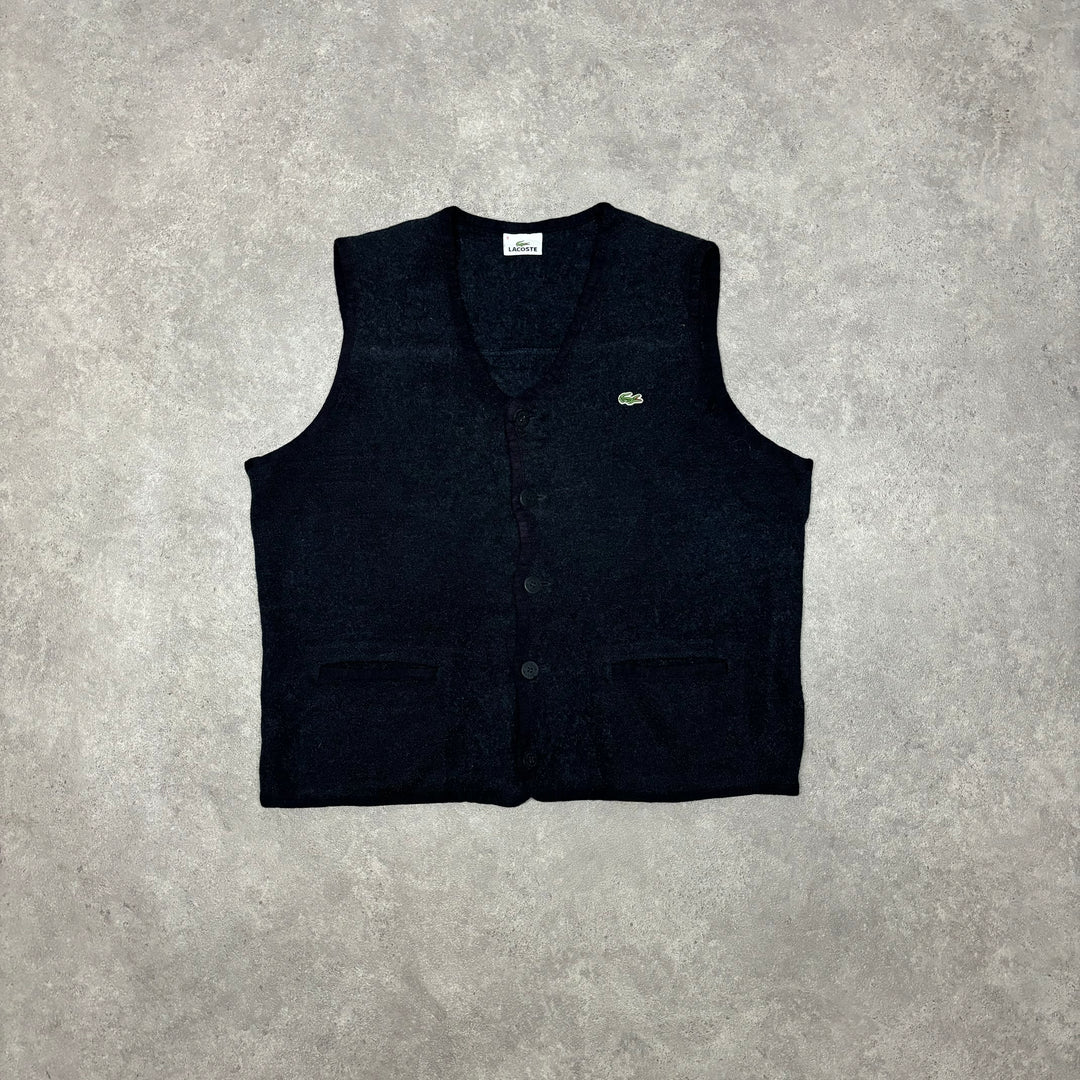 Vintage Lacoste Navy Knitted Sweater Cardigan Vest (XL)