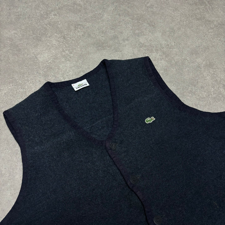 Vintage Lacoste Navy Knitted Sweater Cardigan Vest (XL)