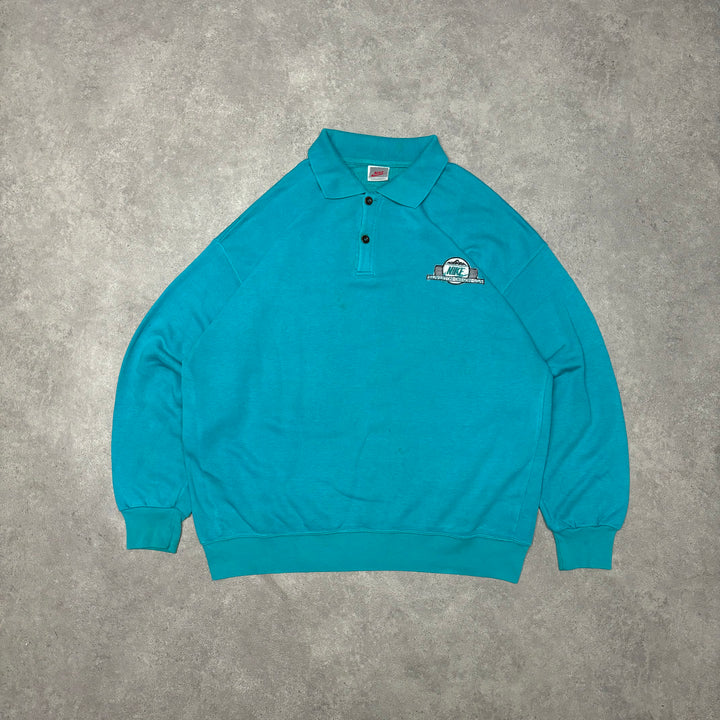 80's Vintage Nike Aqua Blue Collared Sweatshirt (XL)