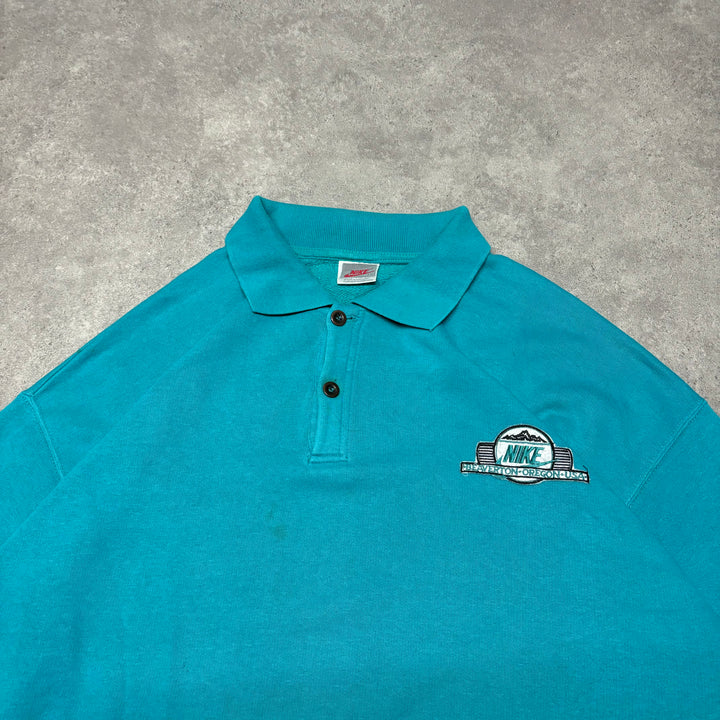 80's Vintage Nike Aqua Blue Collared Sweatshirt (XL)