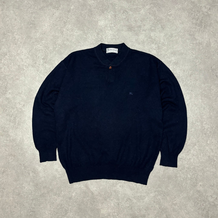 Vintage Burberry Navy Collared Knitted Sweater (L)