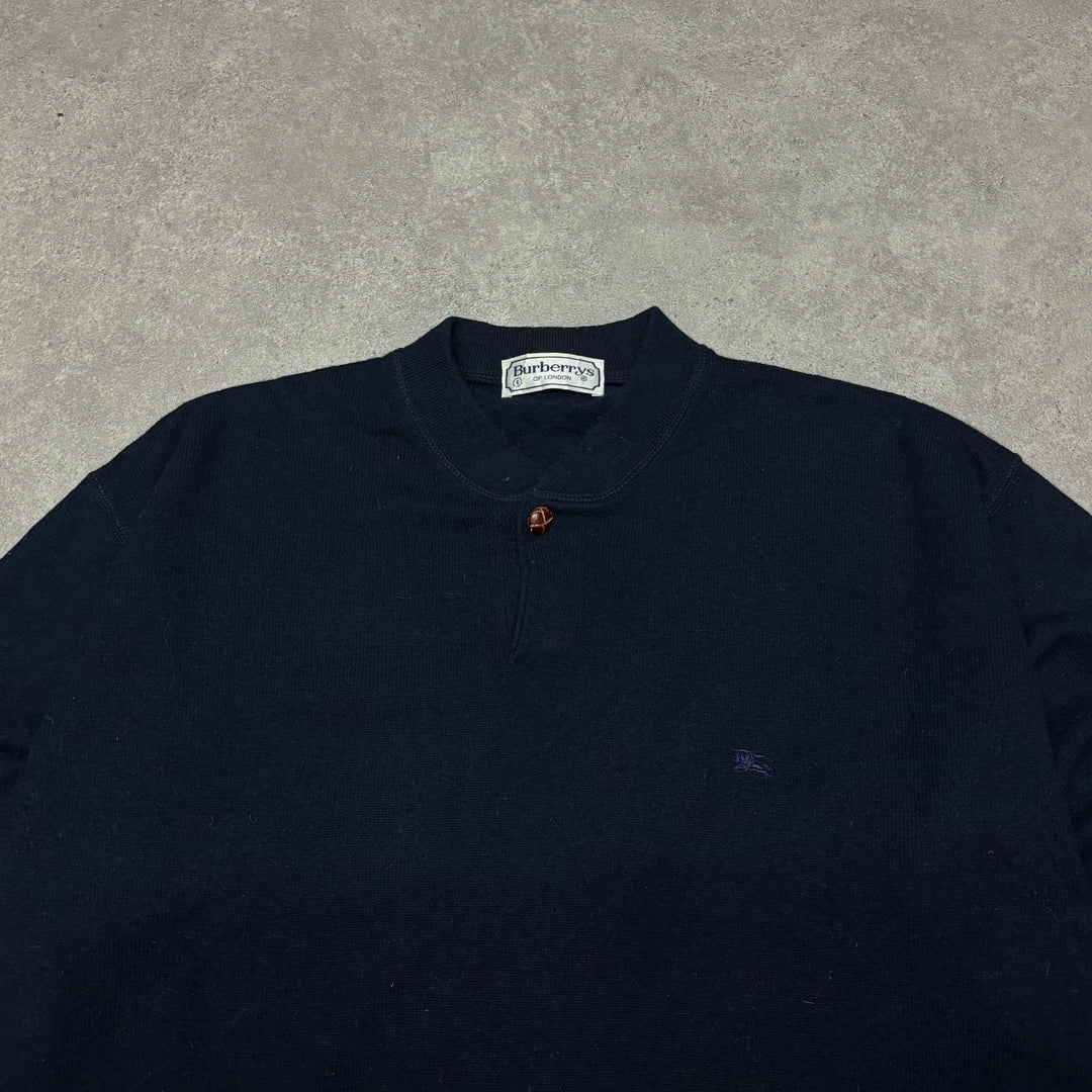 Vintage Burberry Navy Collared Knitted Sweater (L)