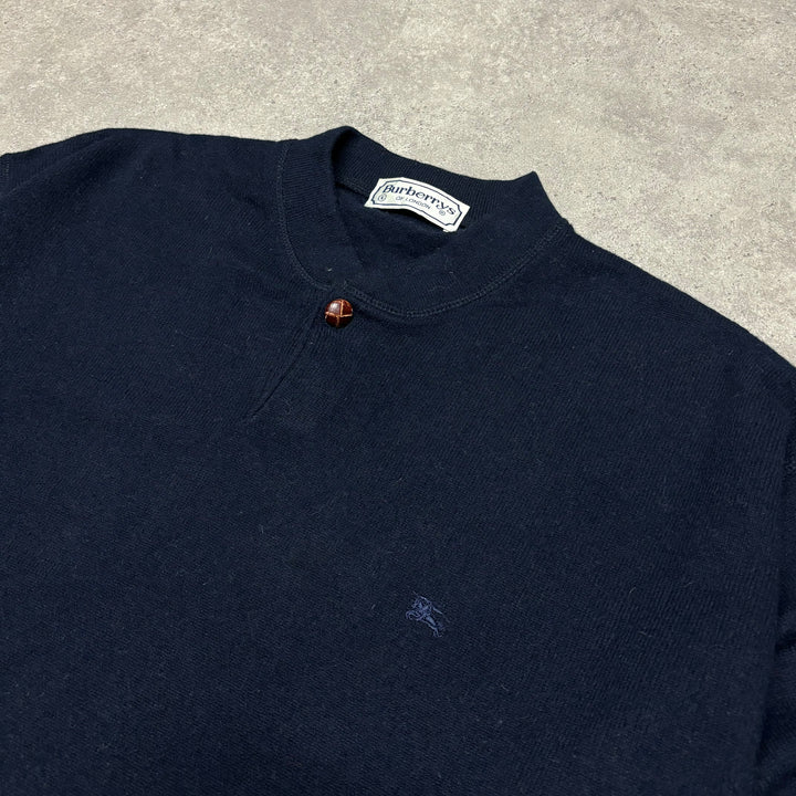 Vintage Burberry Navy Collared Knitted Sweater (L)