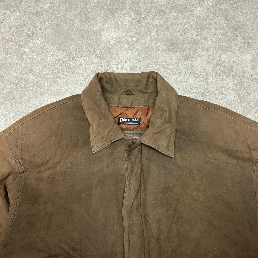 Vintage Wilson Adventure Bound Faded Brown Leather Flight Jacket (L)