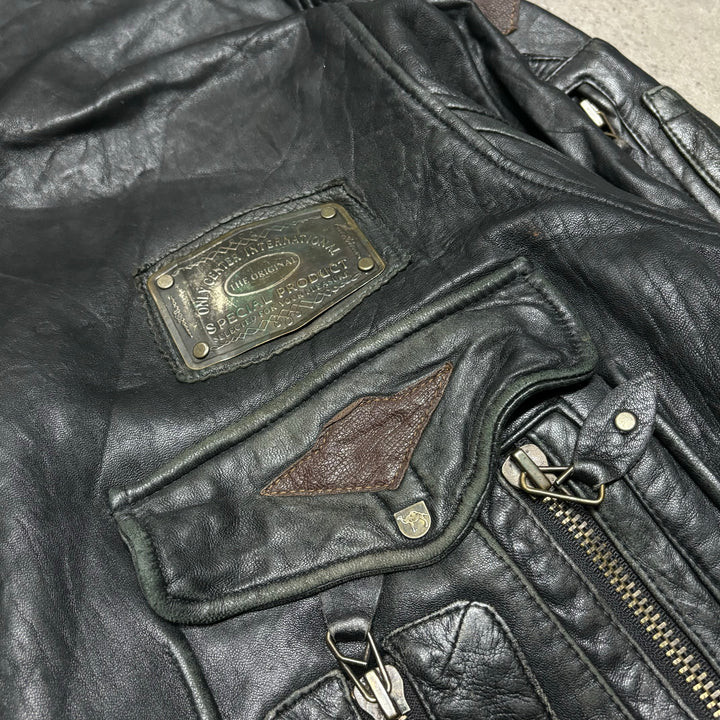 Vintage Camel Travel-Line Faded Leather Flight Jacket (XXL)